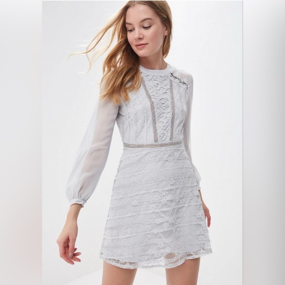Topshop bluish gray chiffon lace dress